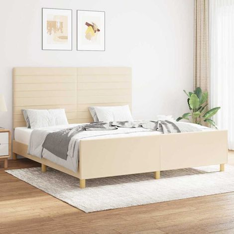 Cadre de lit sans matelas crème 160x200 cm tissu (1/5)