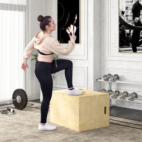 Box jump pliométrie 3 en 1 - Collaboration .fr x FFHandball - saut musculation fitness 61x51x76cm bois (1/5)