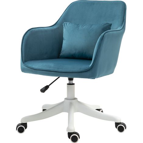 HOMCOM Chaise de bureau velours massage coussin lombaire hauteur réglable pivotante 360° bleu