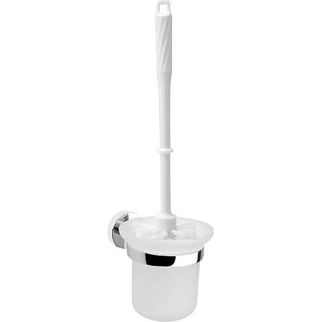 WC-Bürstengarnitur EIGHT, Glas rund milchig, Griff Kunststoff weiß, Bürste weiß