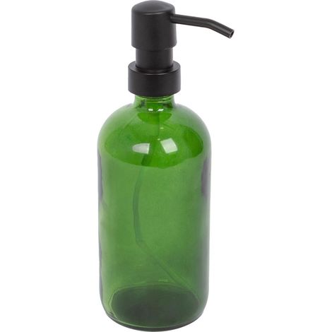 Distributeur de savon en verre vert 500 ml avec pompe noire pour salle de bain et cuisine (1/5)