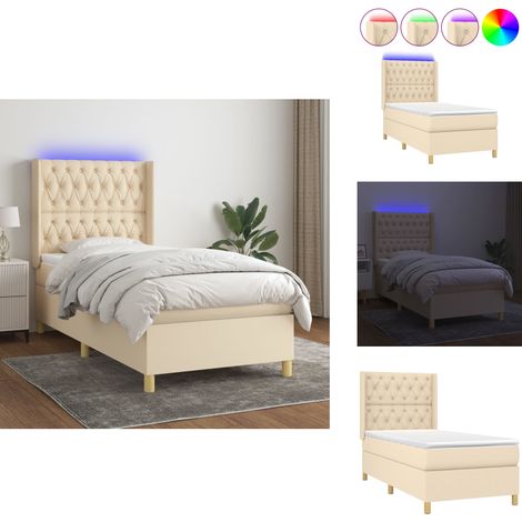 Sommier à lattes de lit matelas et LED Crème 80x200cm Tissu - Sommier Tapissier - Lit Plateforme - Lit Avec Rangement - Tête De Lit Ajustable - Éclairage Led (1/5)
