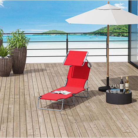 Transat bain soleil pliant avec pare-soleil rouge HAVRYA (1/4)