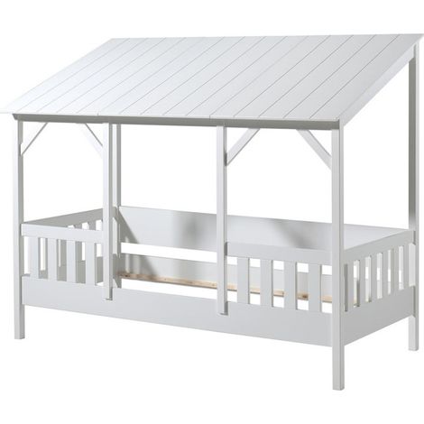 Lit Cabane Enfant en Bois "Housebed III" 90x200cm Blanc (1/3)
