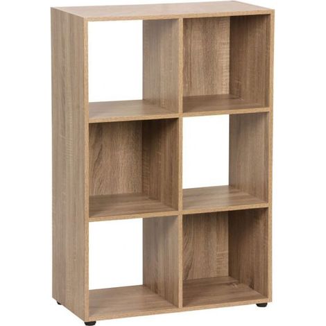 Étagère bibliothèque - JUANIO - 6 cases - Finition chêne - 61 x 29,7 x 91 cm - Design contemporain (1/3)