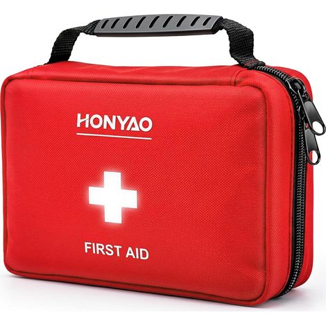 Trousse de Premier Secours 222 Pièces, Kit Premier Secours Complète, Trousses de Secours pour Maison Voiture Travail Sport Bateau Voyage Camping Randonnée, Rouge (1/5)