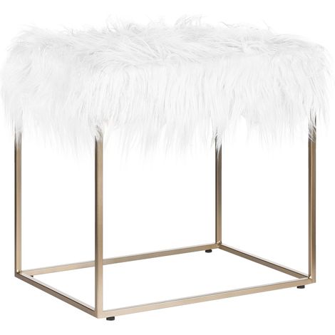 Reposapiés de piel sintética de oveja blanco con base de metal dorado taburete de tocador glam moderno Manhattan