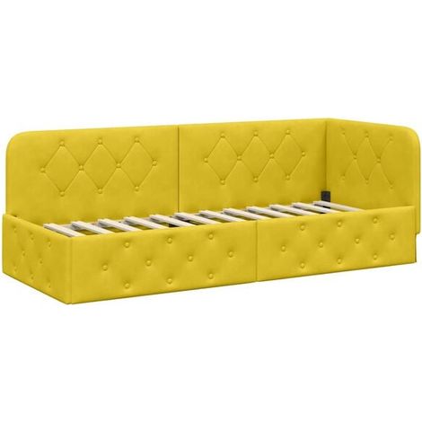 Cadre de lit d'angle jaune, 80 x 200 cm, velours. (1/5)