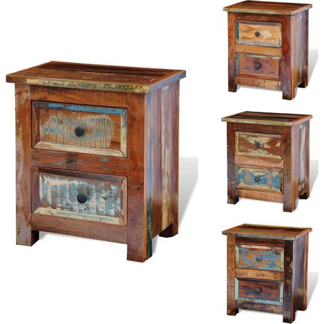 Table de chevet avec 2 tiroirs Bois massif recyclé - Table De Chevet - Meubles Anciens - Table Nuit - Commode - Bois Récupéré (1/5)