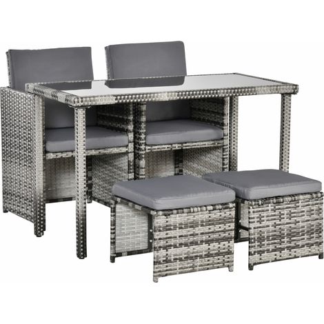 Ensemble jardin polyrotin 4 personnes avec coussins gris