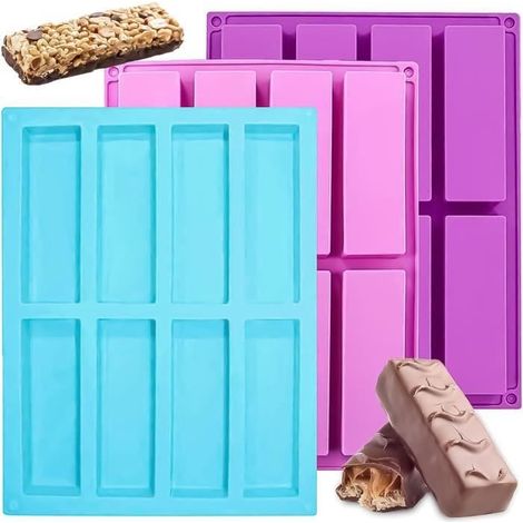 Moule Tablette de Chocolat - Silicone - Rectangulaire 8 Cavités - Violet/bleu/rose (1/4)