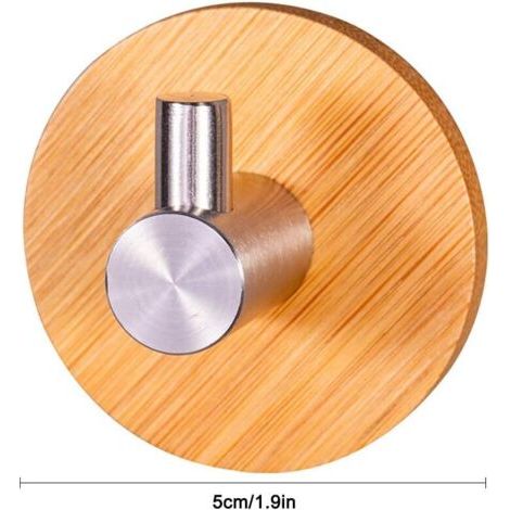 Ganchos de madera para toallas, 5 ganchos de madera autoadhesivos para toalleros de acero inoxidable 304 y ganchos de pared de bambú autoadhesivos - Kueatily (1/4)