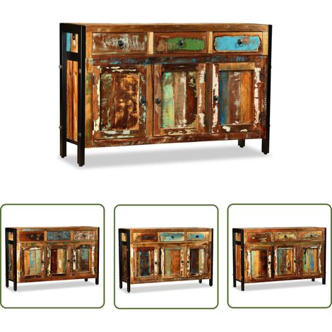 The Living Store Sideboard Altholz Massiv 120x35x76 cm - Holz Sideboard - Antik Stil - Massives Altholz - Vintage Möbel - Sidebord Mit Fächern (1/5)