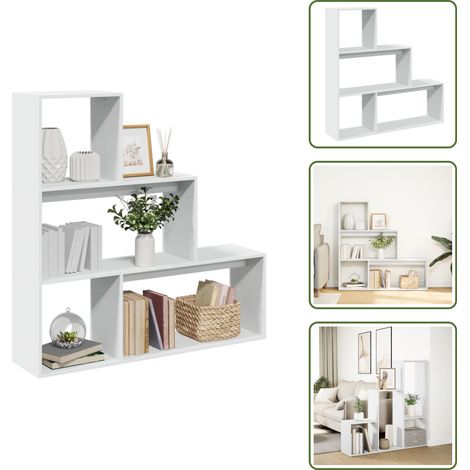 vidaXL Raumteiler-Bücherregal 3 Stufen Weiß 123x29x123cm Holzwerkstoff (1/5)