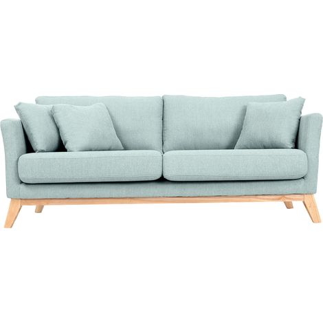 Miliboo – Canapé droit 3 places déhoussable en tissu vert lagon – Piètement en chêne – Dimensions L179 x P80 x H81 cm – Confort optimal avec coussins rembourrés (1/5)