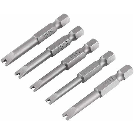 Set di 5 punte per cacciavite magnetiche in lega di acciaio S2, lunghezza 50 mm, attacco esagonale da 1/4", a forma di U, per riparazioni elettriche e meccaniche.