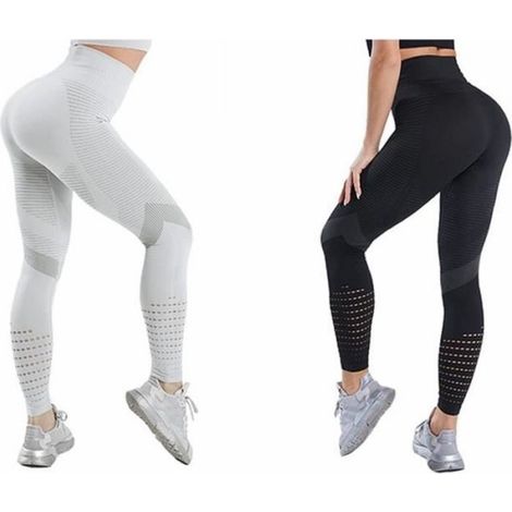 Legging Sport Femme - Taille Haute - Compression Anti-Cellulite - Pour Yoga Course Fitness - 2 Pièces (1/3)