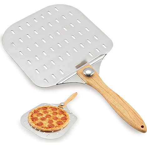 FLITI Aluminum Pizza Peel, 12-inch Pizza Spatula, with Folding Wooden Handle, Premium Pizza Paddle for Baking Homemade Pizzas and Artisan Bread (1/4)