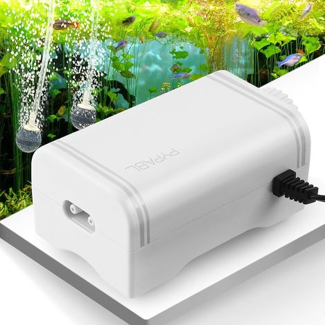 4W Aquarium Air Pump, Silent Oxygen Pump, Powerful Aerator for Aquarium up to 400L, Air Bubble for Fish with Air Tube and Air Stones (1/5)