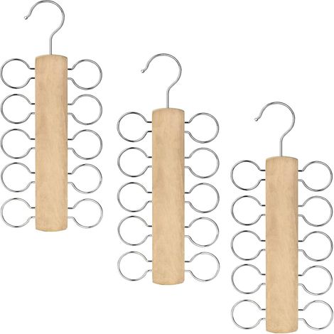 3 Pièces Porte-écharpe, Bois et Métal, 10 Crochets, Organisateur Placard pour Cravates, Ceintures, Foulards (1/4)