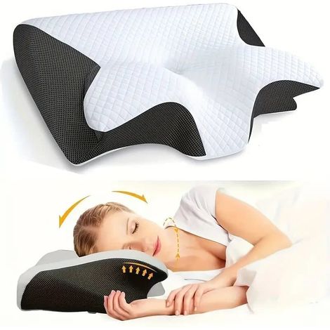 Oreiller orthopédique ergonomique / Oreiller de tête en mousse à mémoire de forme – Respirant et soulage les douleurs cervicales – Oreiller cervical noir-AquaForge (1/5)