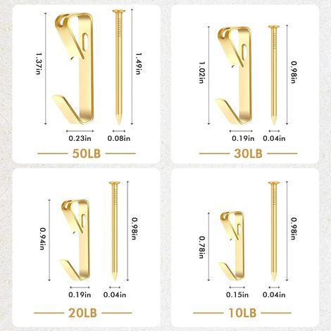 Ganci per appendere quadri con chiodi - Kit resistente da 50 pezzi, ganci da parete per appendere cornici, tele, specchi e opere d'arte - AquaForge (1/5)