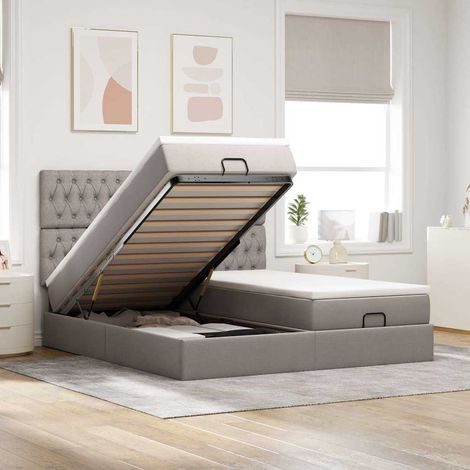 Cadre de lit ottoman avec matelas taupe 160x200 cm tissu (1/5)