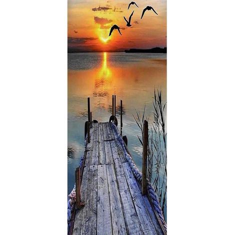 Diamond Painting Sonnenuntergang mit Vögeln und Brücke 50x110 cm (1/4)