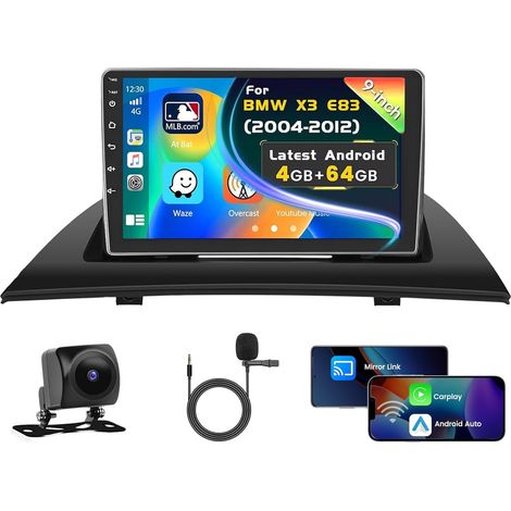 [4+64GB] Android 15 Autoradio 2 Din pour X3 E83 2004-2012, 9 Pouces écran Tactile Poste Radio avec Wireless Carplay Android Auto GPS WiFi RDS Caméra de Recul (1/5)