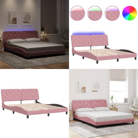 Cadre de lit avec LED sans matelas rose 160x200 cm velours - Lit Plateforme - Lit Design - Lit Velours - Lit Avec Éclairage LED - Chambre À Coucher - Home & Living (1/5)