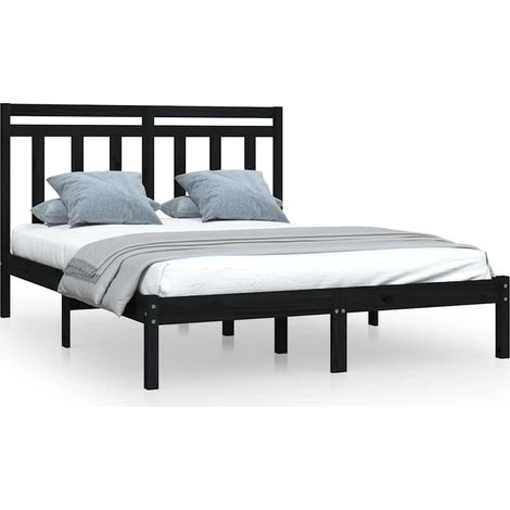 Maison Exclusive - Massivholzbett Schwarz 140x190 cm (1/5)
