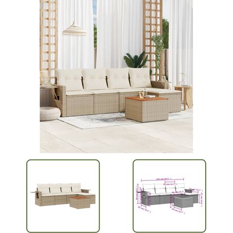The Living Store 6-tlg. Garten-Sofagarnitur mit Kissen Beige Poly Rattan - Gartenmöbel Set - Outdoor Möbel - Rattan Gartenset - Lounge Garnitur - Esszimmergarnitur (1/3)