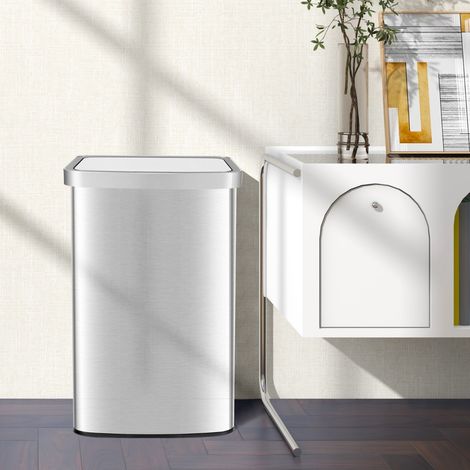 Poubelle Cuisine 50L Automatique en Acier Inox. Anti-Empreintes Fermeture Amortie Ultra-Silencieuse Argent CW7300 Maison Chic (1/3)