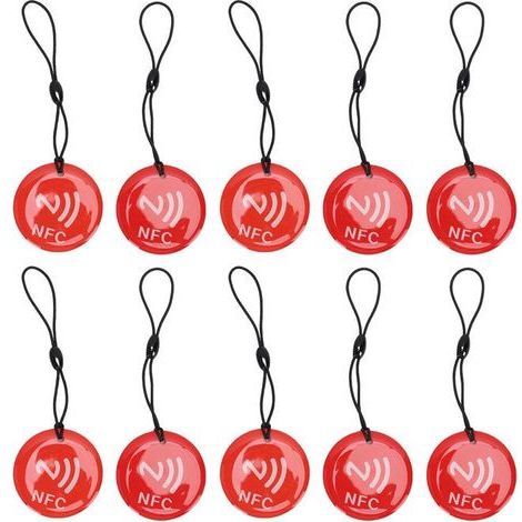 10pcs badge NFC NTAG213 – carte goutte rouge 35 mm – programmable, étanche – accès WiFi, maison connectée