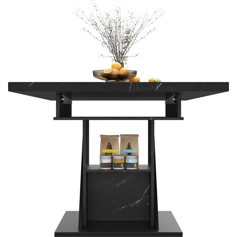 ELVMI Esstisch Ausziehbar mit 1 Ausziehplatte für Küche und Wohnzimmer, aus MDF, Schwarz, 110x80x75 cm (1/5)