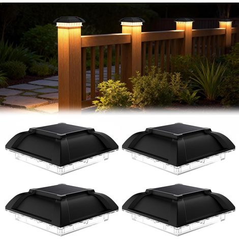 Lot De 4 Chapeau De Poteau Solaire, Étanche Ip65, Blanc Chaud, Pour Poteaux Bois 3,5x3,5 Pouces, Terrasse (1/5)