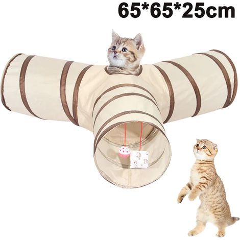Tunnel pour chat à trois voies, en forme de Y, bruissant, pliable, tunnel de jeu pour animaux de compagnie convenant aux chats, chiots, chatons, lapins et chiens. (1/5)