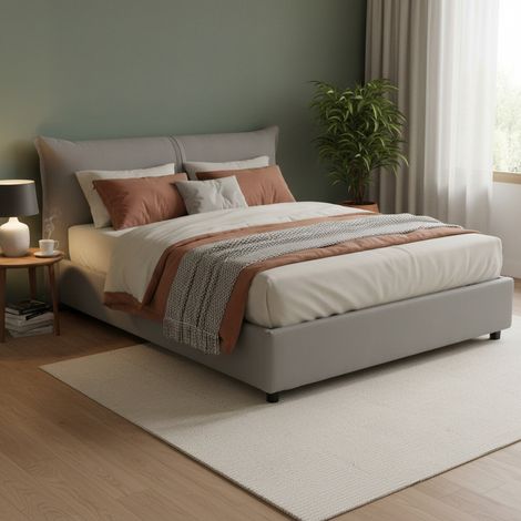 Talamo Italia Cama matrimonial Clelia, 100% Made in Italy, Apertura frontal, con colchón de 160x190 cm incluido, Gris, con embalaje reforzado (1/5)