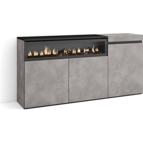 Skraut Home - Aparadores para salón, Gran capacidad de almacenaje, 150x75x35cm, 3 Puertas, Chimenea eléctrica, Estilo Moderno, Gris Cemento (1/5)