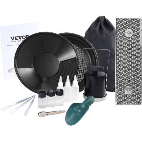VEVOR Kit deOrpaillage Portable 16 Pieces Rampe deOrpaillage 30,48 cm en Aluminium Resistant avec Batee Tamis Pipettes Pelle et Sac de Transport Sluice pour Mineur Prospecteur d’Or Jardin Rivieres