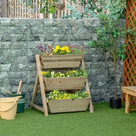 Jardinière sur Pieds carré Potager 3 étages dim. 71L x 61l x 77H cm Inserts d'irrigation Feutre de Drainage Bois Sapin Autoclave
