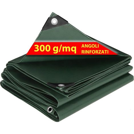 Telo Impermeabile da Esterno Verde (3mt x 3mt) - 300 g/m² Telone con Occhielli Rinforzati, Resistente ai Raggi UV e agli Strappi, per Barche, Legna, Piscine, Mobili da Giardino, Auto (1/5)