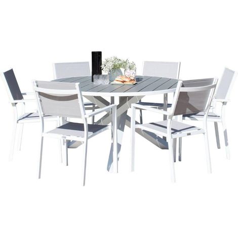 Parma Gartenset Tisch 140x140cm 6 Stühle Copacabana grau.