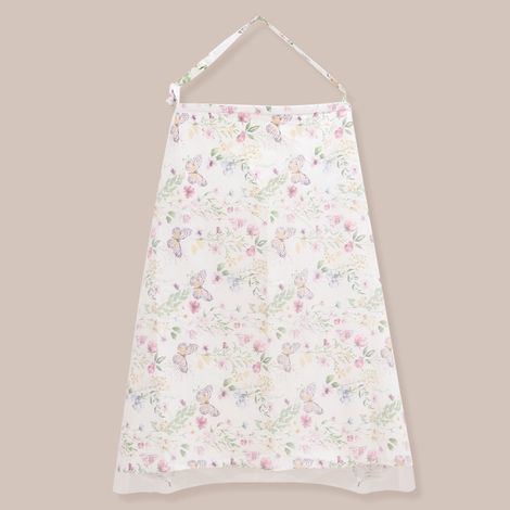 Grand abri d'allaitement respirant et doux pour une protection totale de votre intimité, avec filet intégré, 100 x 68 cm, motif papillon blanc. (1/4)