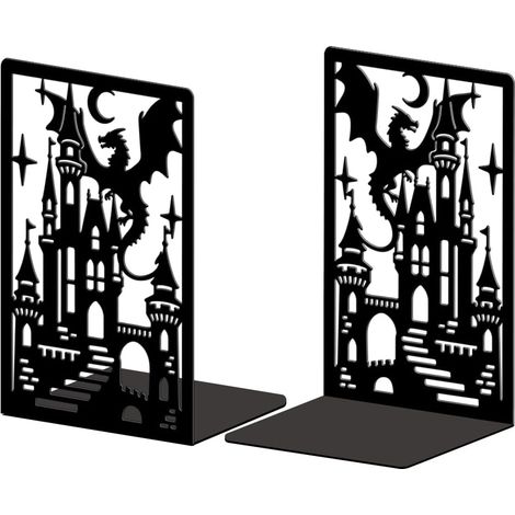 Lot de 2 Serre-Livres Métal Dragon Et Château Décoratif (1/5)