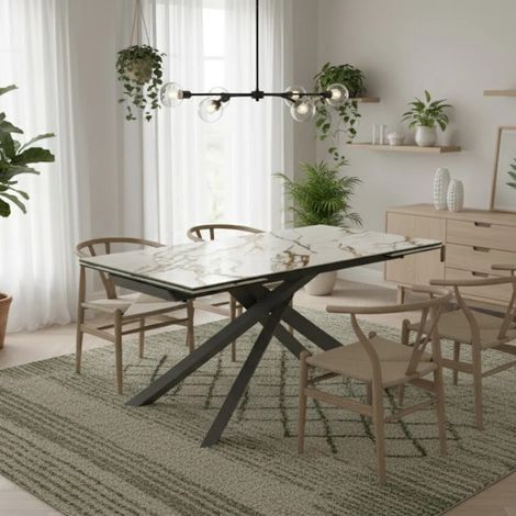 Axis, Tavolo allungabile con top in Ceramica su vetro Marmo calacatta (90cm X 160/240cm H. 76cm)  Duzzle (1/5)