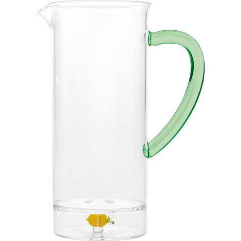 Teca Frutta Caraffa in vetro borosilicato a doppio fondo con decoro limone realizzato a mano per un servizio tavola elegante e funzionale