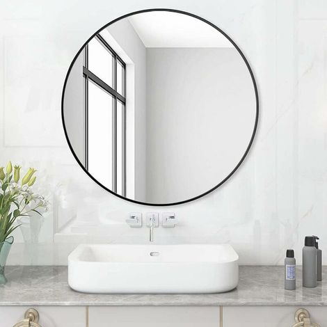 Specchio da bagno rotondo da 50 cm – Cornice in plastica nera – Vetro HD senza piombo – Facile installazione su pareti lisce (1/3)