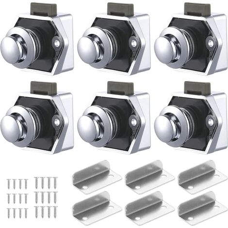 Lot de 6 verrous à bouton-poussoir pour tiroirs et armoires, serrures de porte sans clé pour camping-cars, yachts, bateaux et caravanes (1/5)