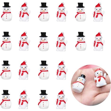 XEPHO Mini Bonhommes De Résine Décorations,Miniatures Noël Bonhomme de Neige Bricolage,Figurines de Neige Noël pour Décoration Intérieure Et Extérieure (Noir+Rouge,20 Pcs)
